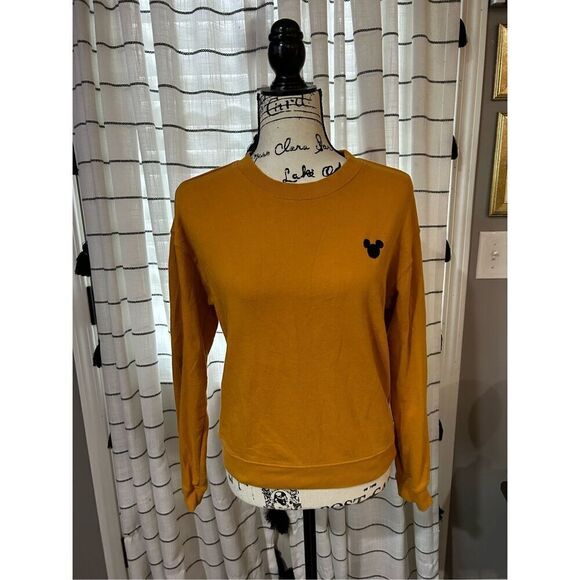 H&M Disney Embroidered Mickey Mouse Mustard Crew Neck Sweatshirt Size Small Crew - Picture 1 of 4
